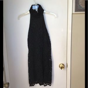 XXI turtle neck , lace , black mini dress